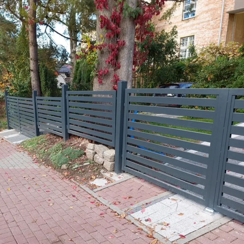 Ogrodzenie metalowe spawane, malowane z bramą dwuskrzydłową Bolesławiec